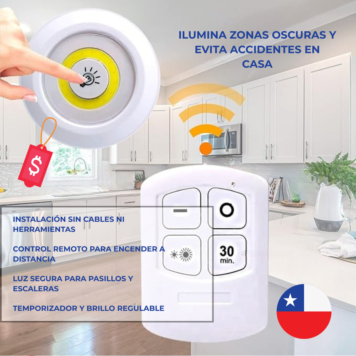 Set 3 Lamparas de emergencia con control